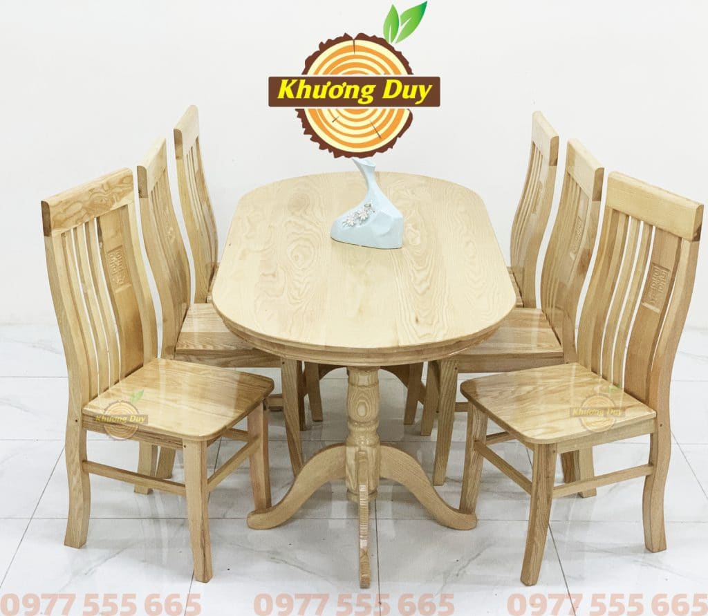bàn ăn gỗ sồi 6 ghế hình oval