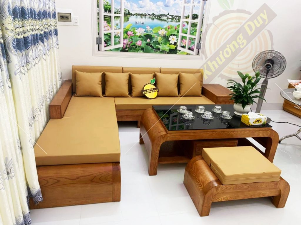 Sofa gỗ góc chữ L kèm nệm