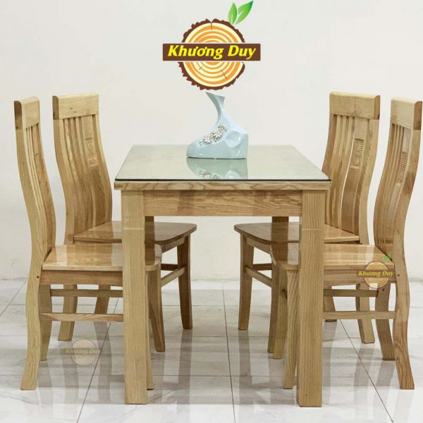 bàn ăn gỗ sồi 4 ghế mặt liền